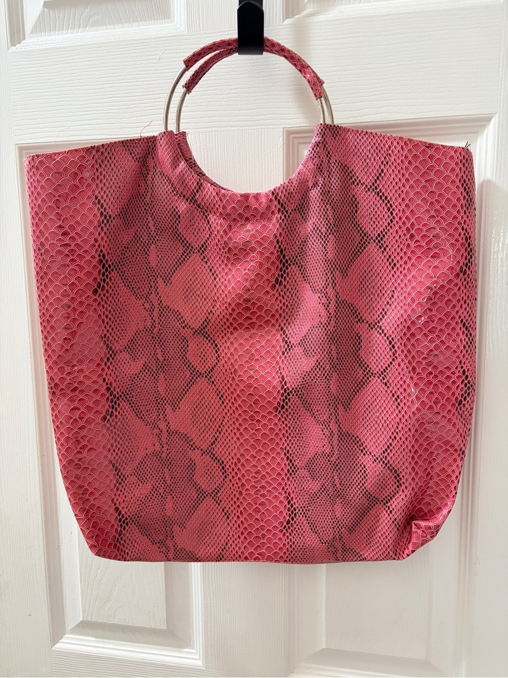 Pink Snake-Print Tote with Ring Handles